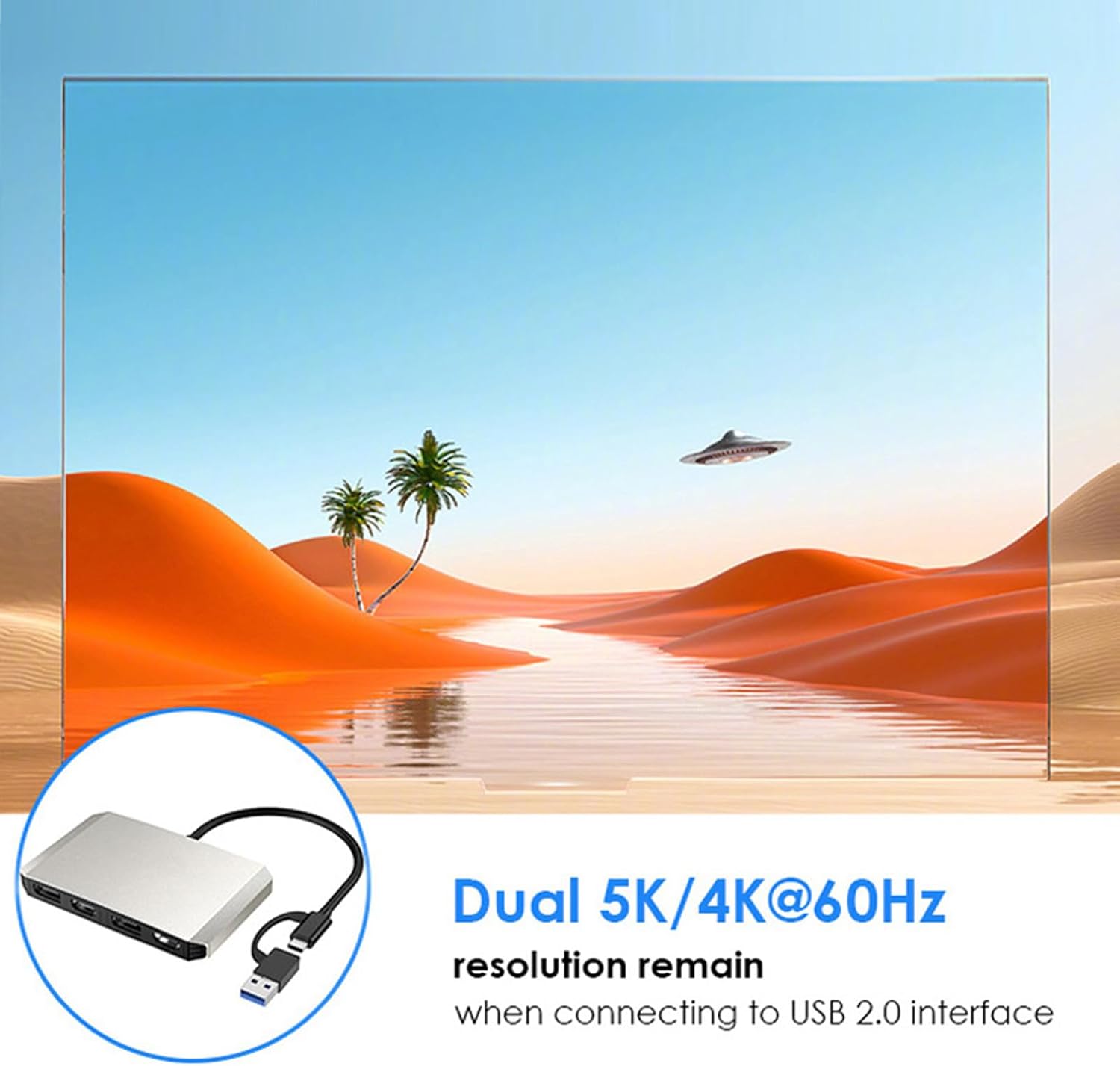 ASHATA USB C and USB 3.0 to Dual 4K DisplayPort HDMI Adapter, Monitor Splitter Extended Display for Dual Monitor 4K@60Hz DisplayPort Splitter, Aluminum Alloy