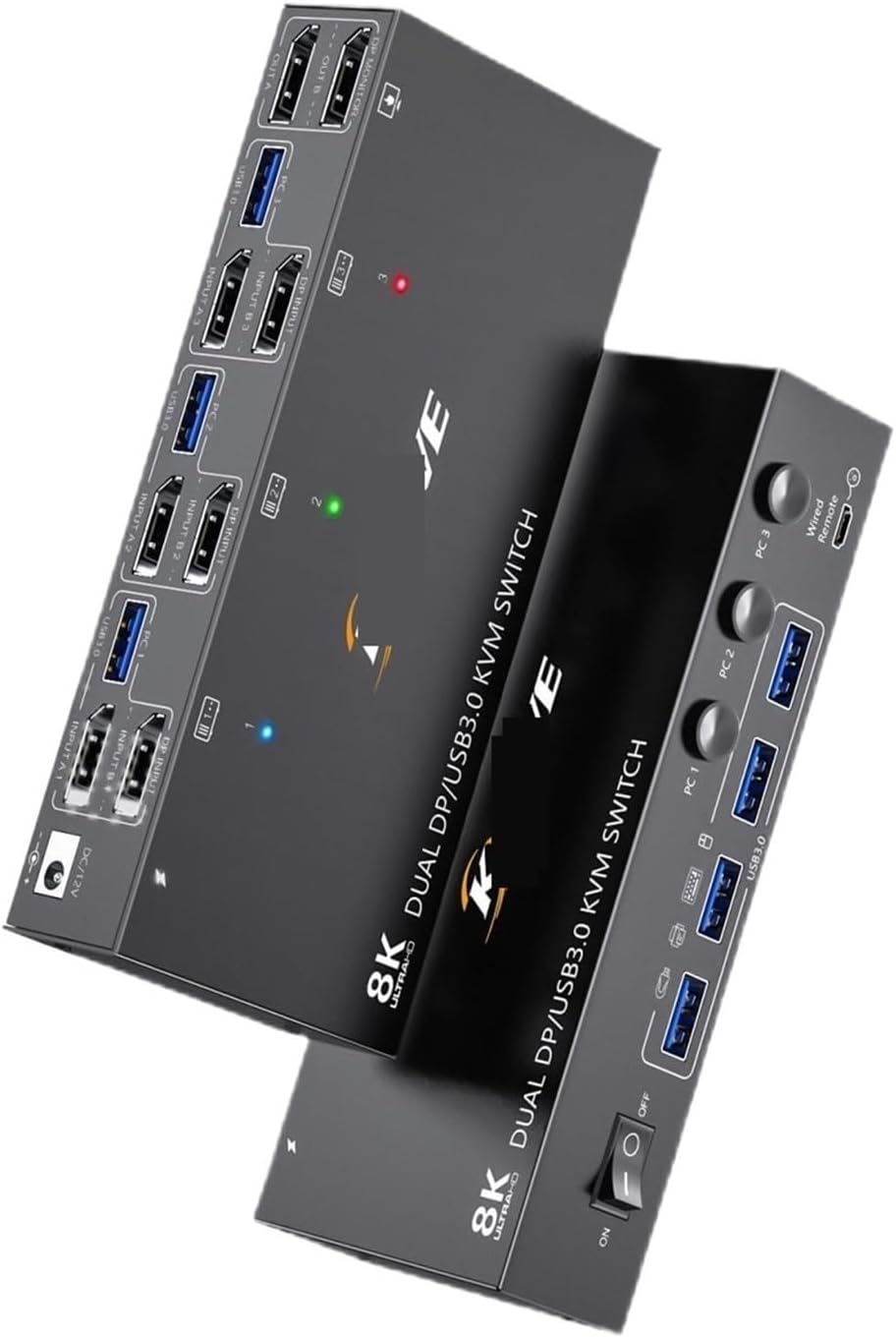 8K Displayport KVM Switch 2 Monitors 3 Computers Dual Monitor KVM Switch Displayport with 4 USB 3.0 Ports(302DP)
