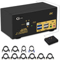 2 Port USB 3.0 Triple Monitor KVM Switch HDMI 2.1 8K@60Hz 4K@144Hz with Audio and All Input Cable for 2 Computers 3 Monitors Supports Hotkey Switching