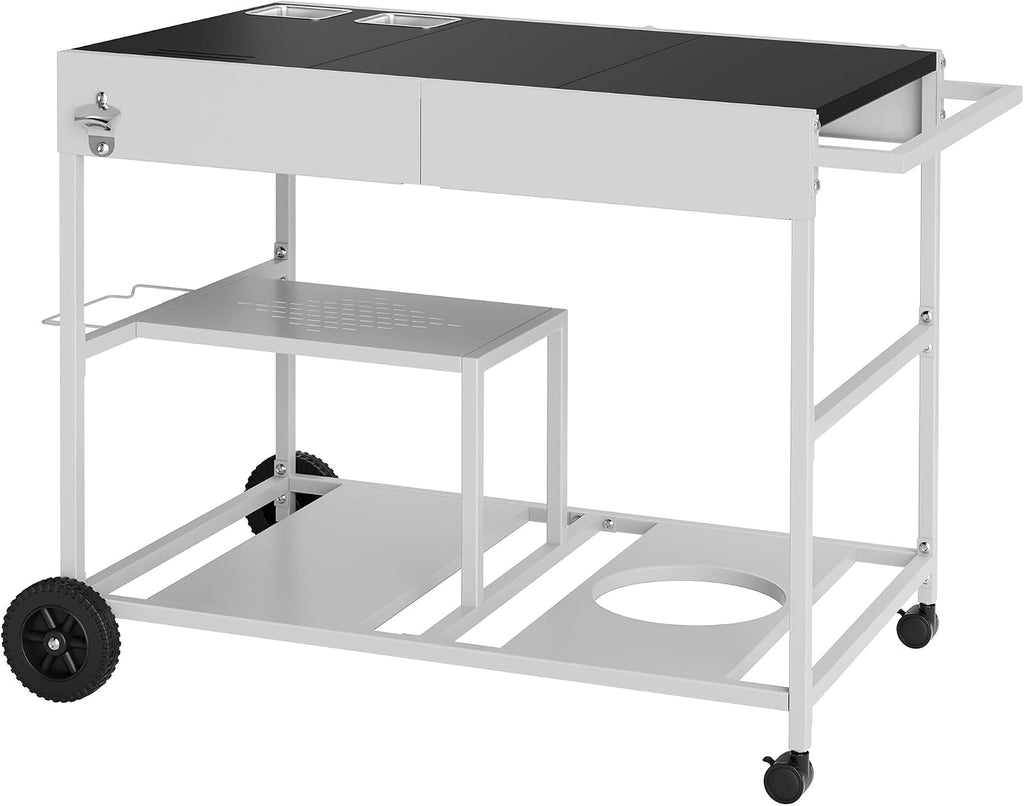 JY QAQA Pizza Oven Table Grill Cart with Condiment Shelf, Outdoor Cooking Cart, Grill Worktable for Patio, Food Prep Station Fits Ninja Woodfire Grill, Cuisinart Grill, Blackstone Griddle etc Grill
