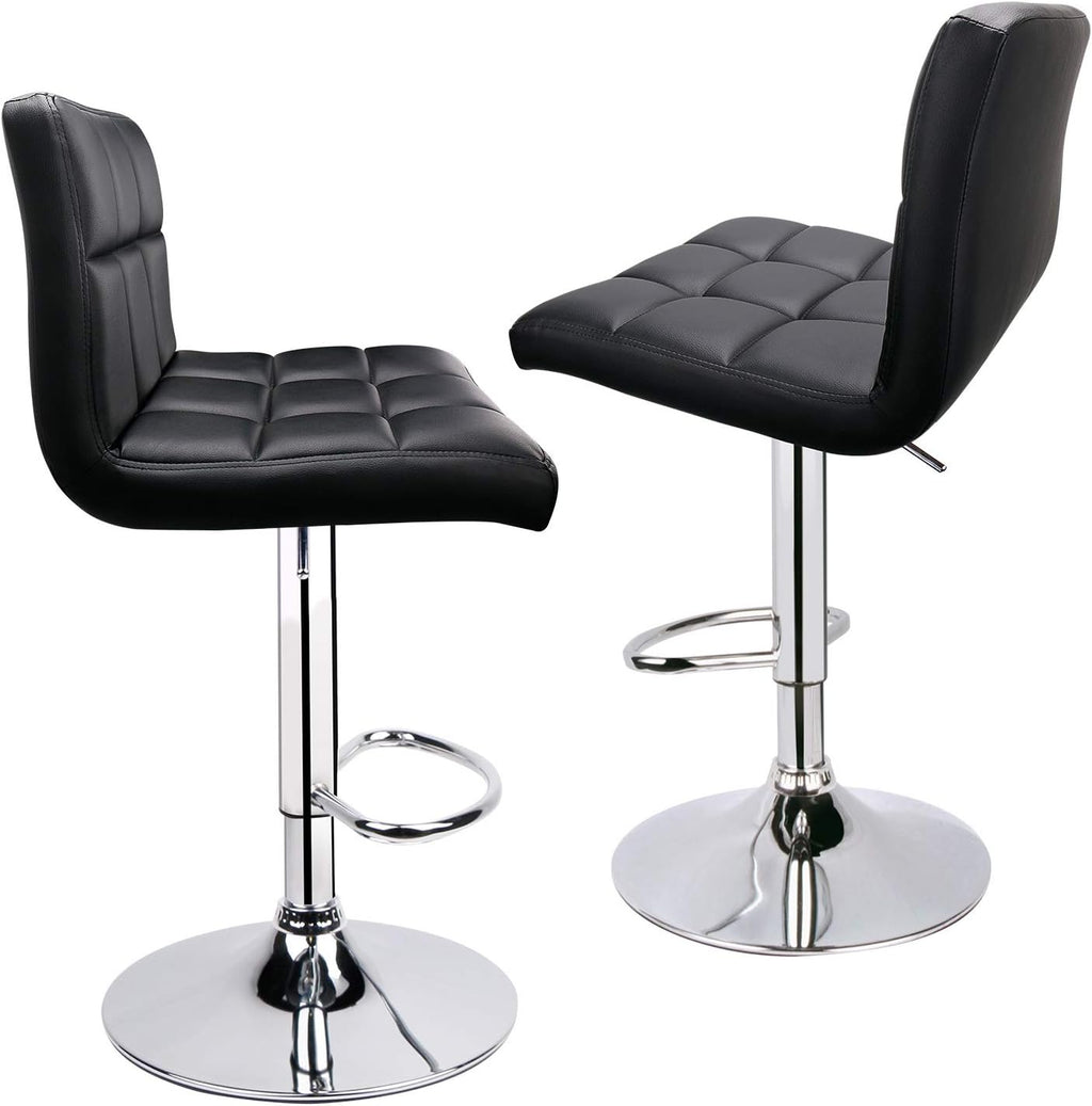 Leopard Bar Stools, Modern PU Leather Adjustable Swivel Bar Stool with Back, Set of 2 (Black)
