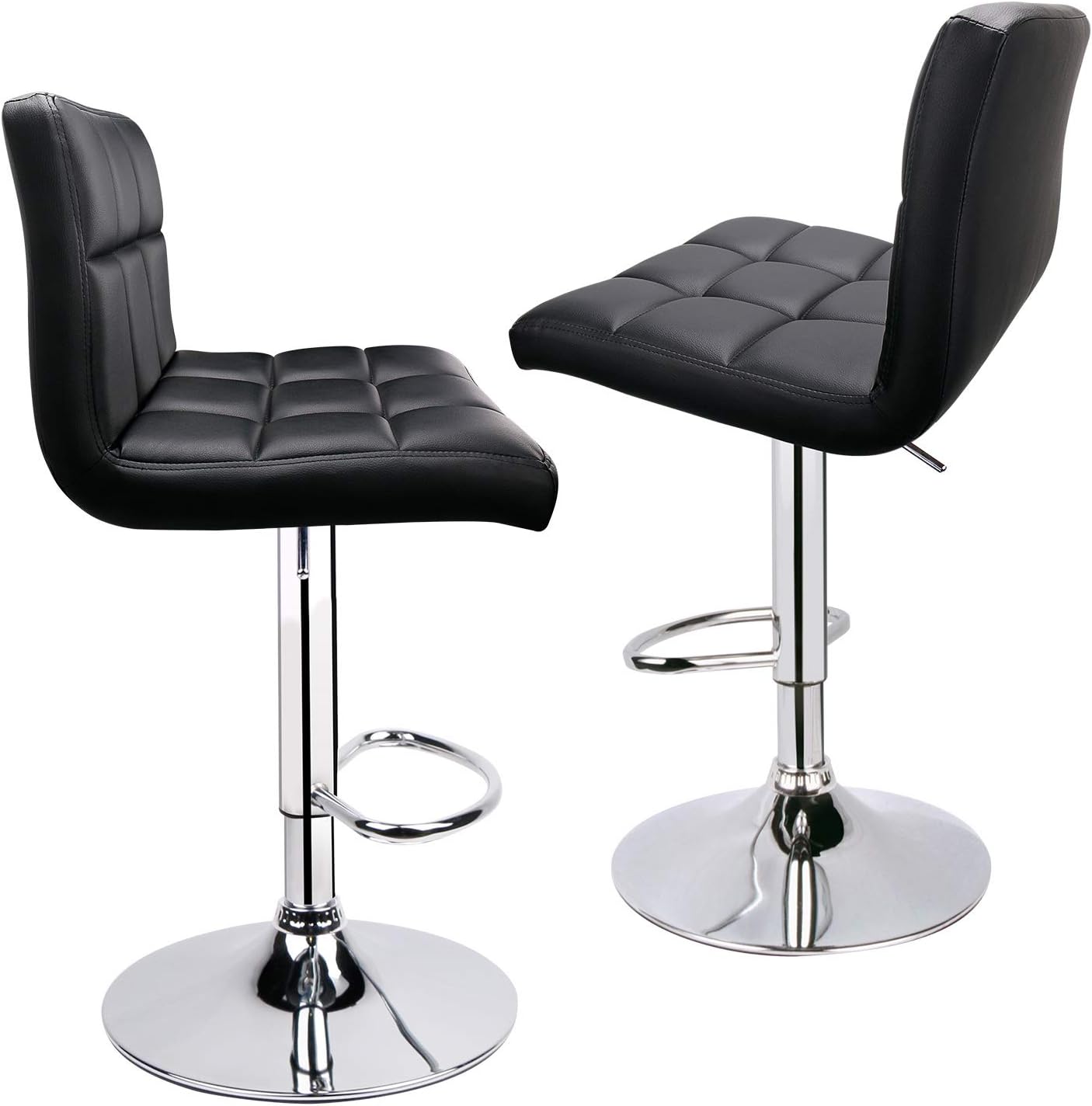 Leopard Bar Stools, Modern PU Leather Adjustable Swivel Bar Stool with Back, Set of 2 (Black)