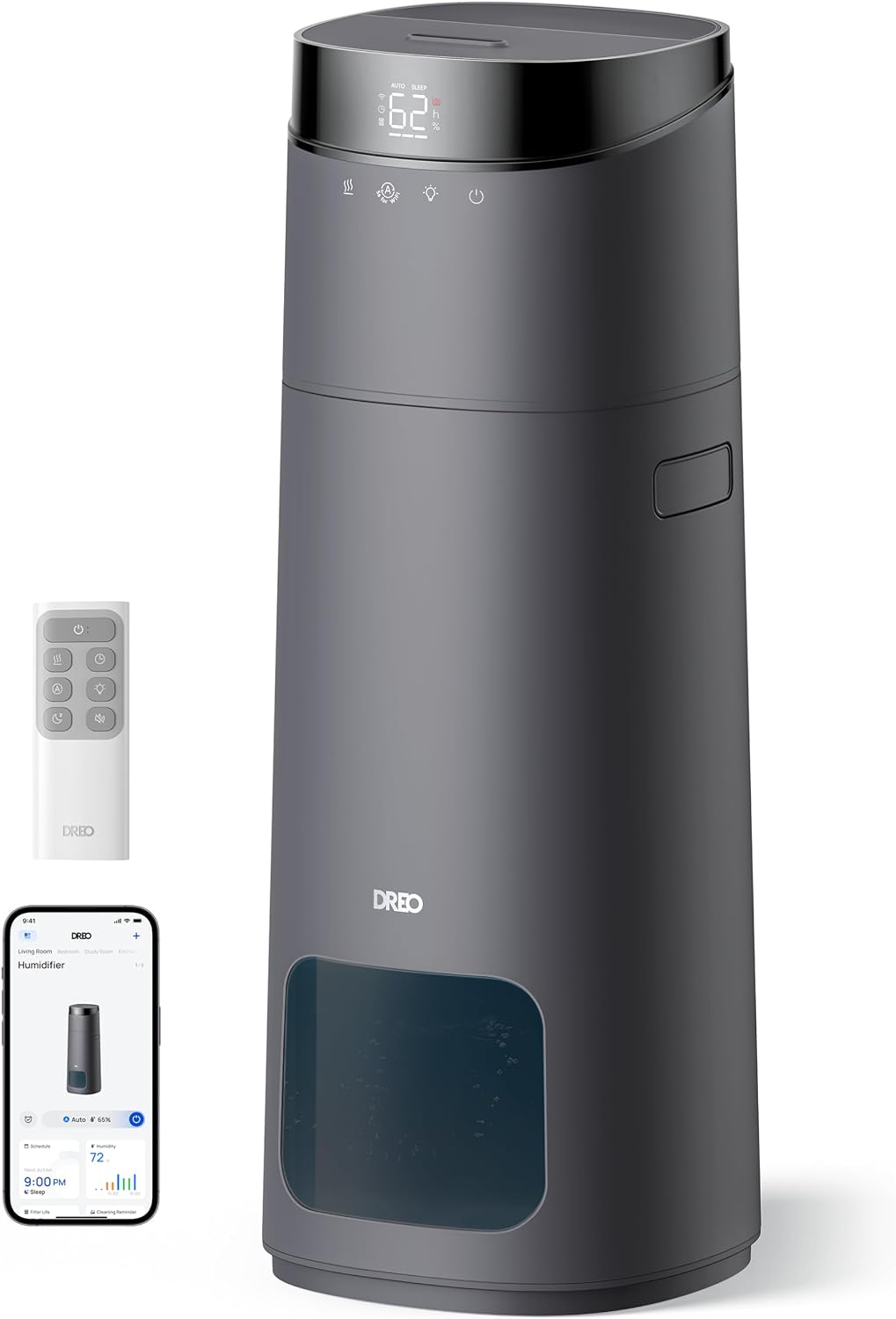 DREO 16L Smart Humidifier Large Room 1000 ft², 130H Cool Mist Air Humidifiers for Bedroom Plants Baby, Top Fill, Remote/Touch/Voice & APP Control, Clean Tank Technology, 30dB, HM755S Grey