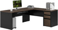 Bestar L Shaped Desk with Drawers and Keyboard Tray, Executive Workstation for Home or Professional Office, 72 Inches, Connexion Collection, Antigua and Black