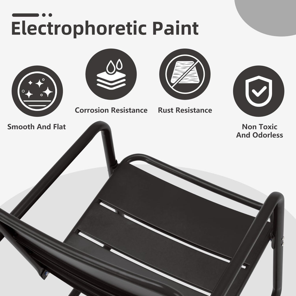 MELLCOM Patio Chairs Set of 2, Small Patio Furniture Set - 2 C-Spring Metal Chairs, Outdoor Bistro Set for Balcony, Front Porch, Poolside, Garden, Deck, Indoor, Black