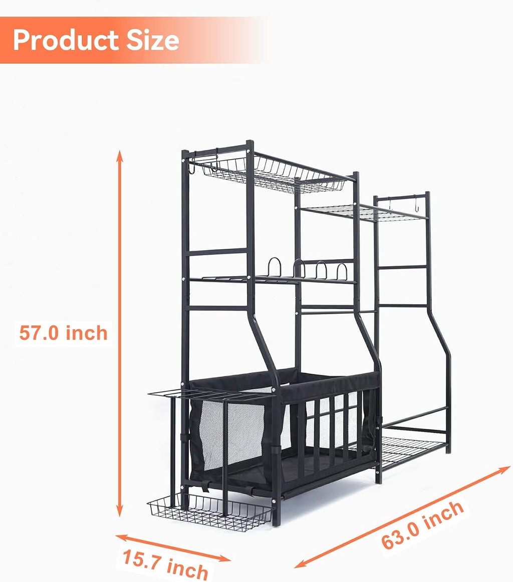 WALMANN Garage Sports Equipment Organizer, Golf Bag Stand for Garage Ball Storage Rack Indoor/Outdoor Kids Toys Storage Organizer Bins, Ball Holder with Baskets