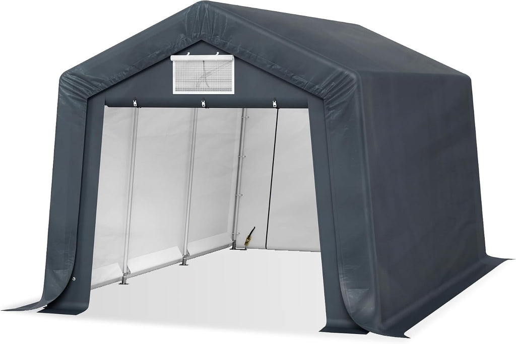 Sophia & William Carport Storage Shed 10x15 ft Portable, Heavy Duty Car Port Canopy Garage Shelter with Sidewalls and Roll Up Doors for Automobile Boat Motorcycle Bike, Gray