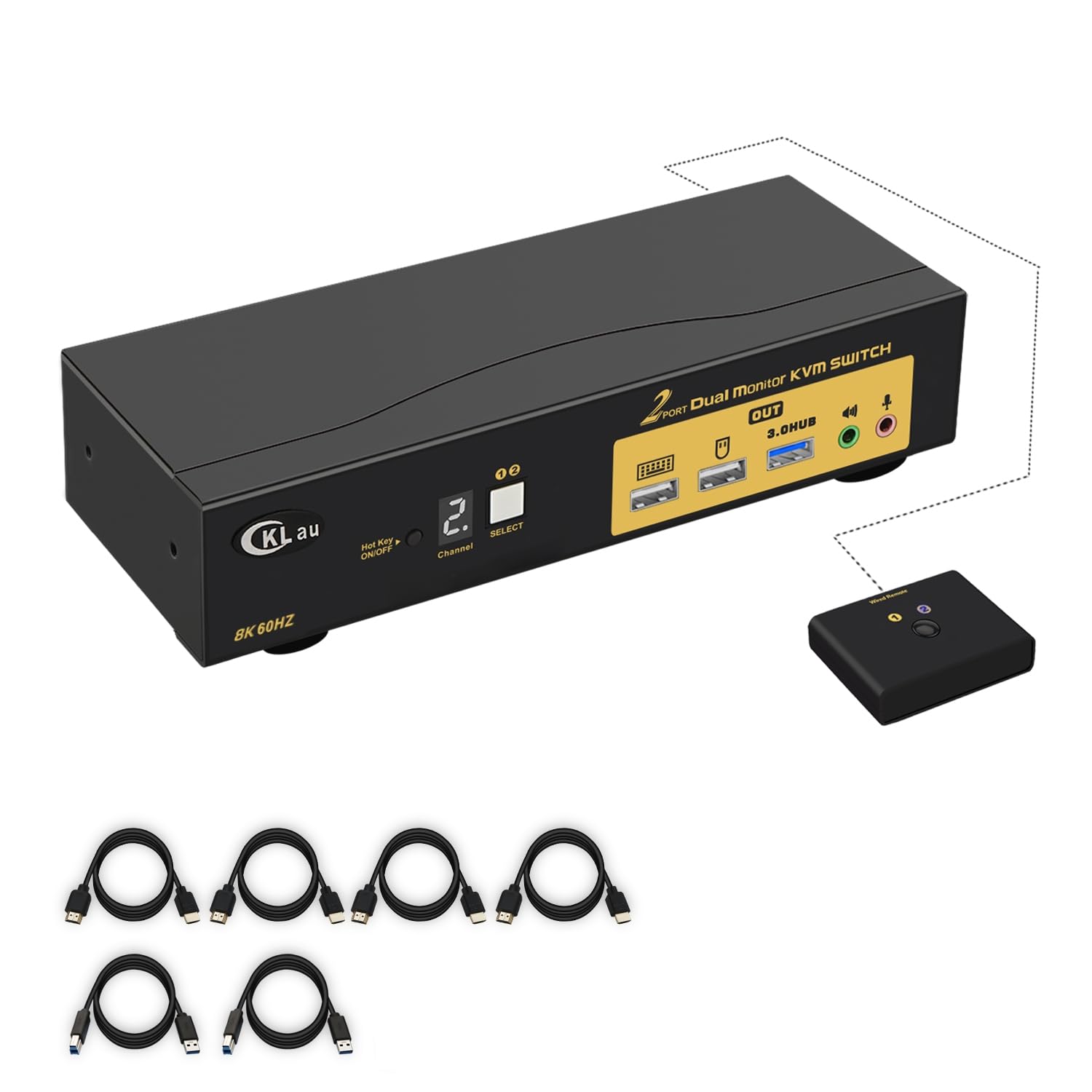 2 Port HDMI KVM Switch 2 Monitors 8K@60Hz 4K@144Hz with Cables Supports Emulation EDID, Hotkey Switching, 5.1 Digital Fiber Optical and 7.1 Surround Sound Audio Output