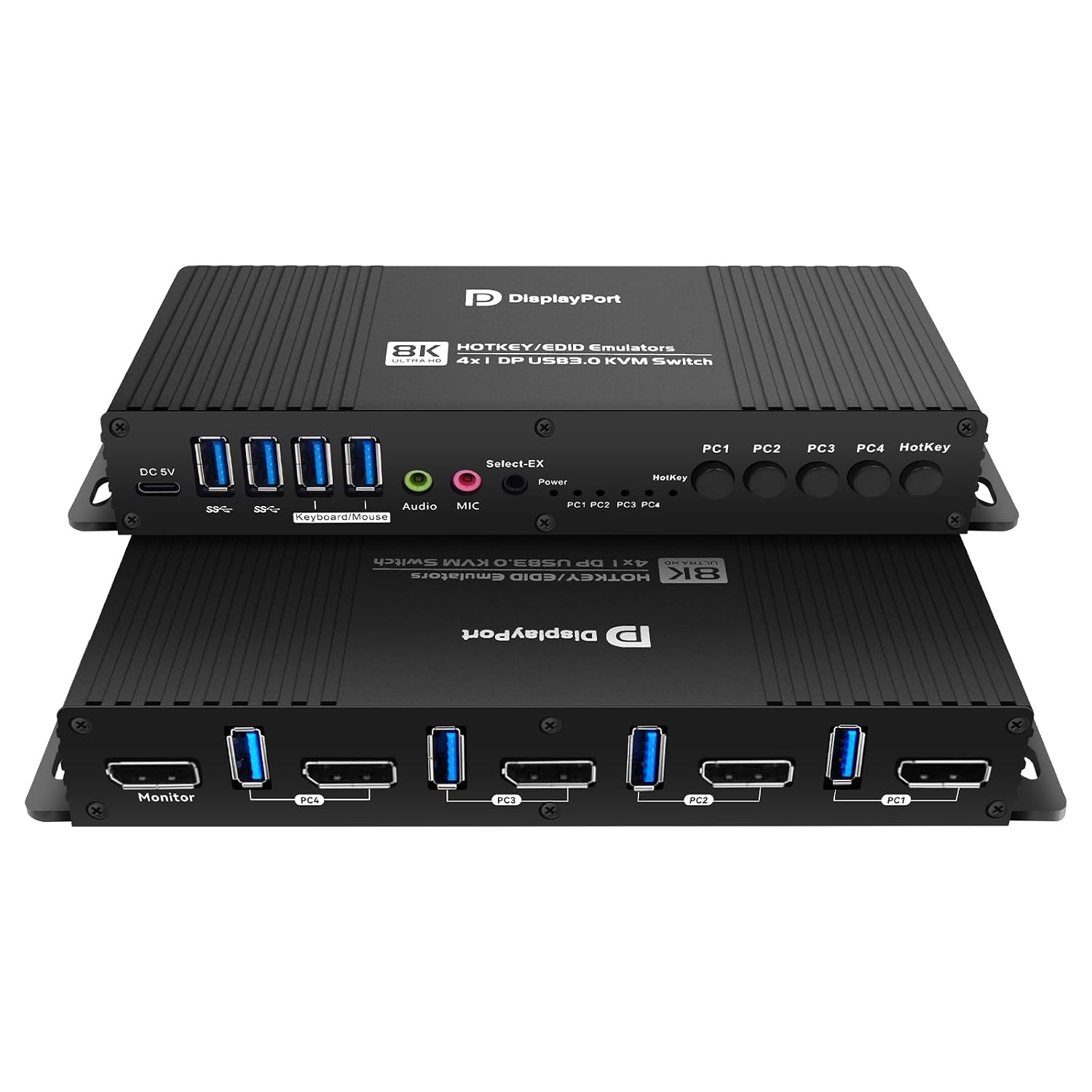 kvm Switch displayport 1 Monitors 4 Computers Edid Hotkey Switching edid kvm Switches Laptop Desktop pc 1 Monitors Displayport 1.4 1440P 144Hz 165Hz 240hz Single Monitor Hotkey
