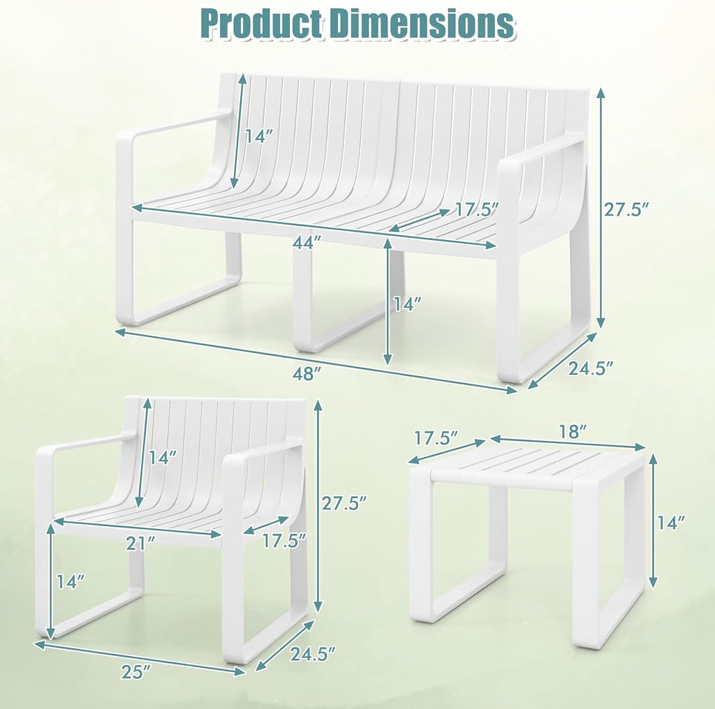 Tangkula 5-Piece Patio Furniture Set, Outdoor Conversation Set w/1 Loveseat, 2 Patio Chairs & 2 Side Tables, All-Weather Patio Bistro Set for Lawn, Backyard, Poolside, Balcony, Garden, Deck (White)