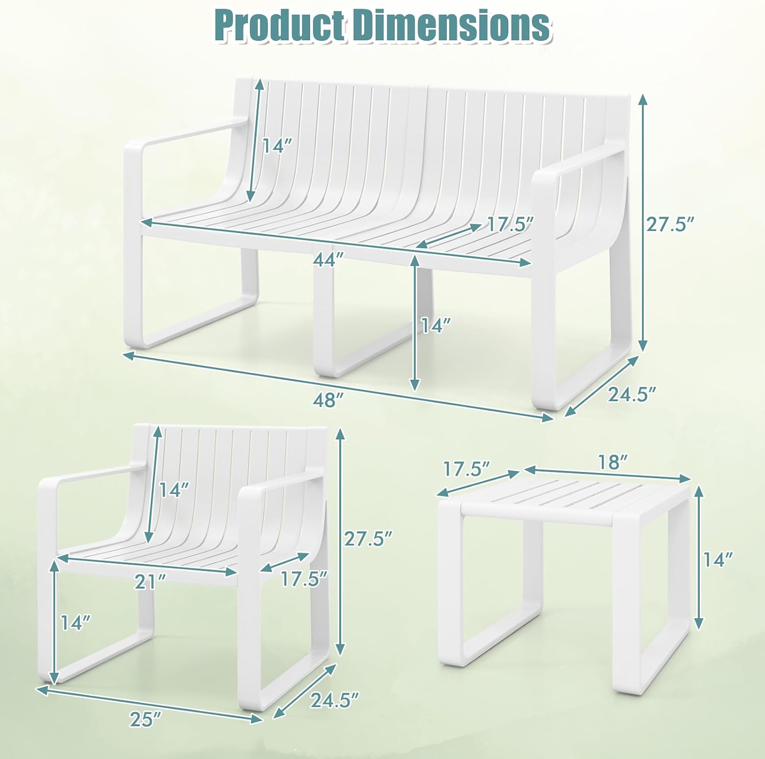 Tangkula 5-Piece Patio Furniture Set, Outdoor Conversation Set w/1 Loveseat, 2 Patio Chairs & 2 Side Tables, All-Weather Patio Bistro Set for Lawn, Backyard, Poolside, Balcony, Garden, Deck (White)