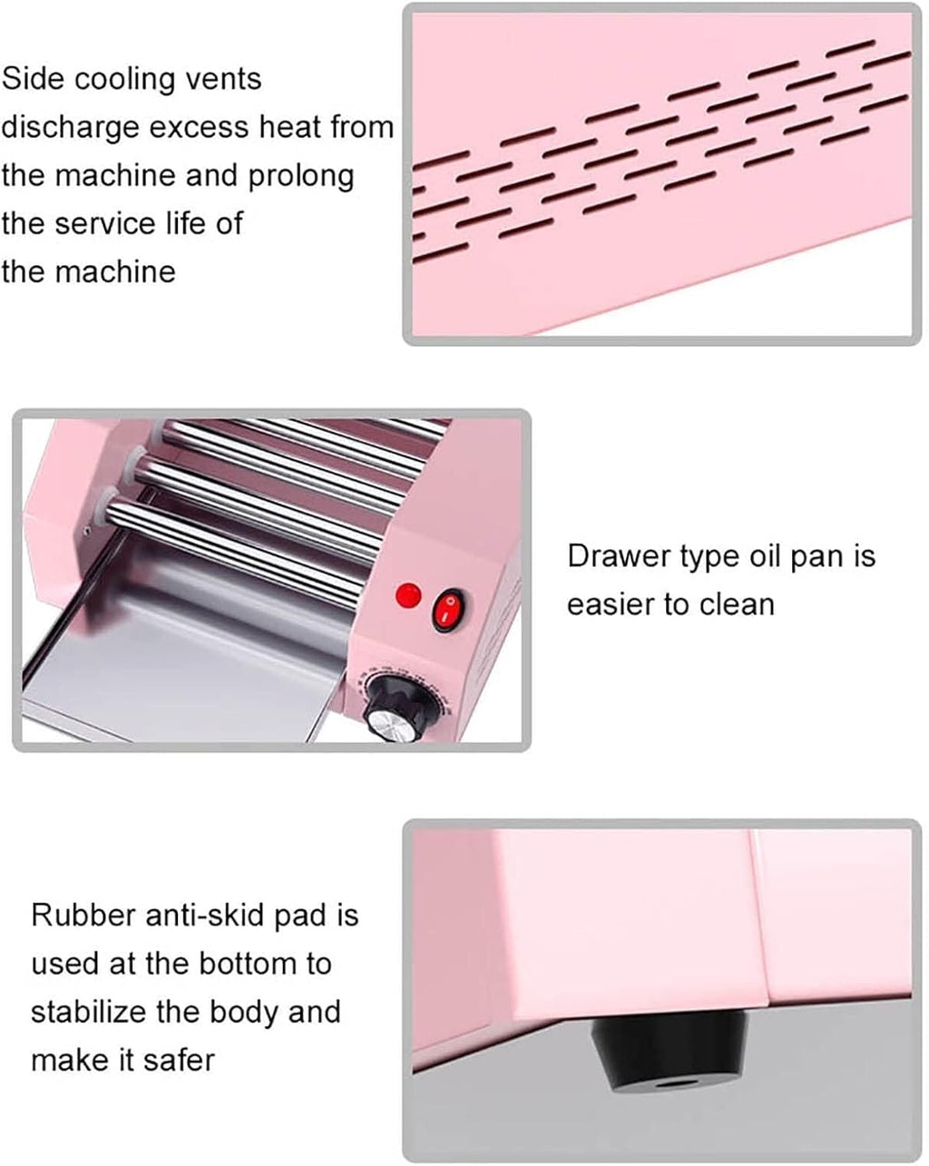 Tabletop hot dog roller machine, electric sausage and hot dog grill, sausage oven, 0-250 degree temperature control.(Pinks)