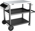 NUUK 3-Shelf Grill Cart for Outdoor with Stainless Steel Top – 20' x 32' Movable Pizza Oven Stand with Wheels Kitchen Prep Table BBQ Cart Worktable