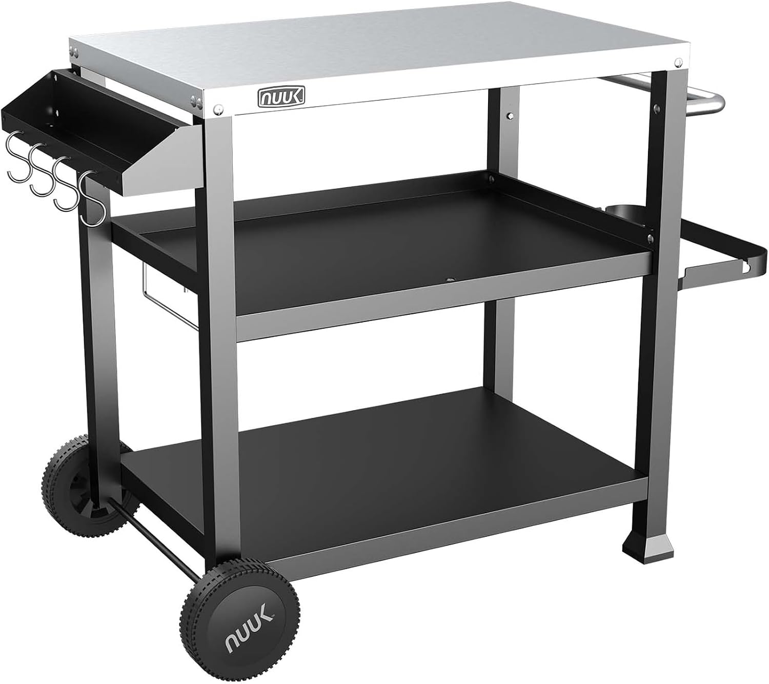 NUUK 3-Shelf Grill Cart for Outdoor with Stainless Steel Top – 20' x 32' Movable Pizza Oven Stand with Wheels Kitchen Prep Table BBQ Cart Worktable