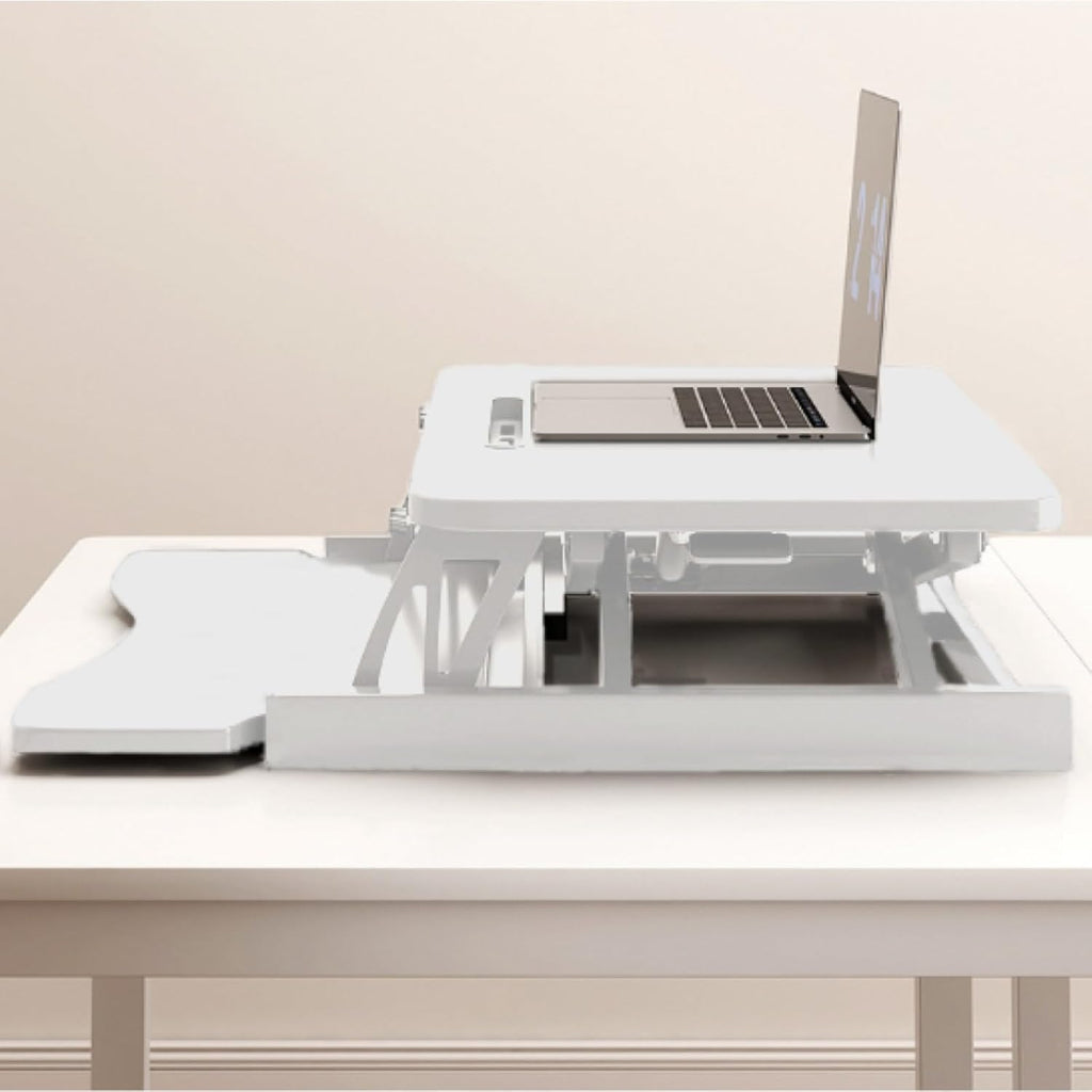 32' Height Adjustable Standing Desk Sit To Stand Converter with Wide Keyboard Tray for Home Office, Stand Up Desk Dual Monitor Riser Workstation with Spacious Tabletop for Laptops/Small Space (White)