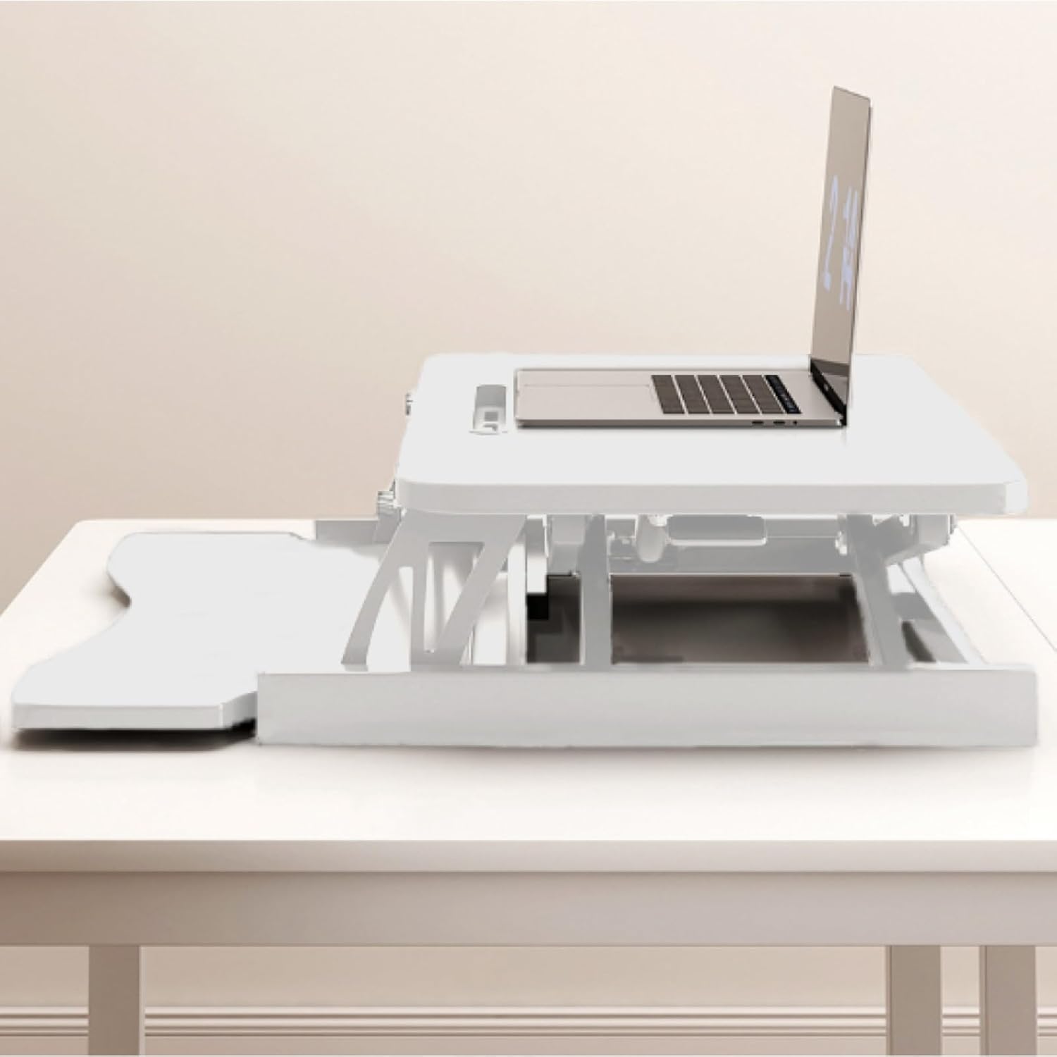 32' Height Adjustable Standing Desk Sit To Stand Converter with Wide Keyboard Tray for Home Office, Stand Up Desk Dual Monitor Riser Workstation with Spacious Tabletop for Laptops/Small Space (White)