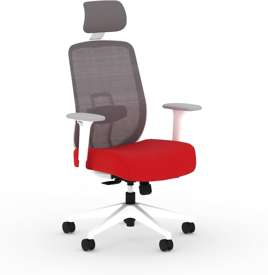 HON Altern Ergonomic Office Chair with Headrest, Mid‑Back Mesh Desk Chair, Adjustable Arms, Seat Slide, Synchro‑Tilt, Rolling Computer Seat for Home Office, White Frame, Ruby
