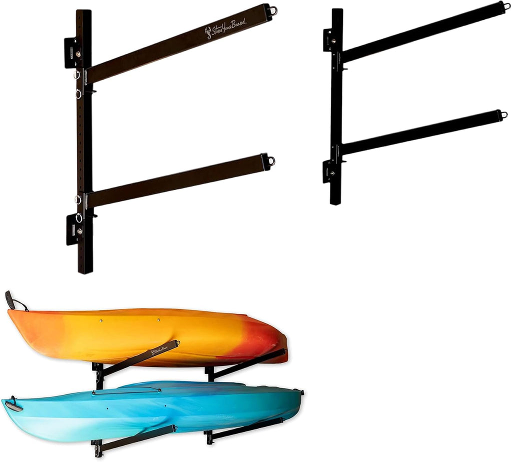 StoreYourBoard G-Kayak Wall Rack – Heavy-Duty Indoor Kayak Rack for 2 Boats, Adjustable Storage Wall Mount Hanger, Space-Saving Indoor Storage for Kayak Wall Mount - Holds 200 lbs - Silver