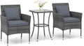RELAX4LIFE 3-Piece Patio Furniture Set - Rattan Wicker Outdoor Furniture w/Cushions & Tempered Glass Coffee Table, Small Conversation Bistro Table and Chairs Set of 2 for Garden Porch Balcony (Grey)