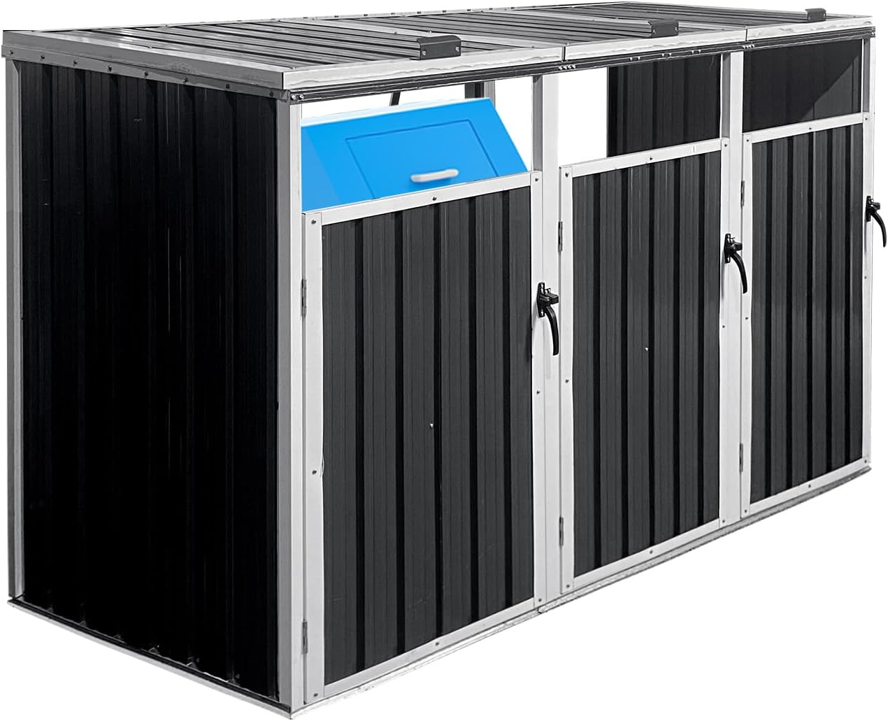 Outdoor Trash Can Storage, Garbage Bin Shed Stores, Trash Can Storage Cabinet Outside, Metal Outdoor Storage Shed for Garbage Cans, Garden Accessories, Backyard, and Patio Use, Lockable, Grey