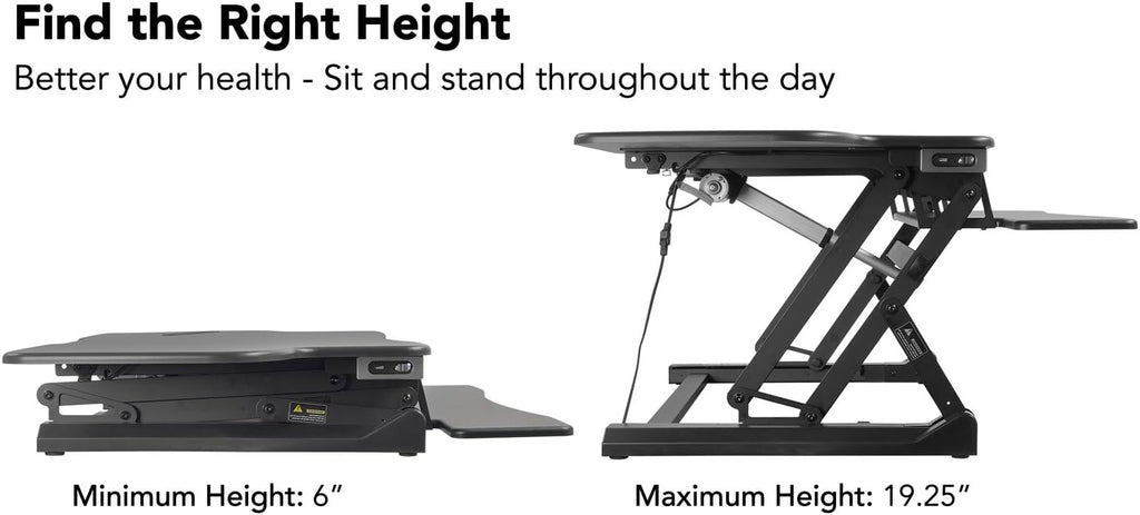 Mount-It! 48.5' Electric Standing Desk Converter for Dual Monitors, Motorized Sit Stand Electric Desk Riser with USB Port & Device Slot, Keyboard Tray, Adjustable Height Ergonomic Workstation, Black