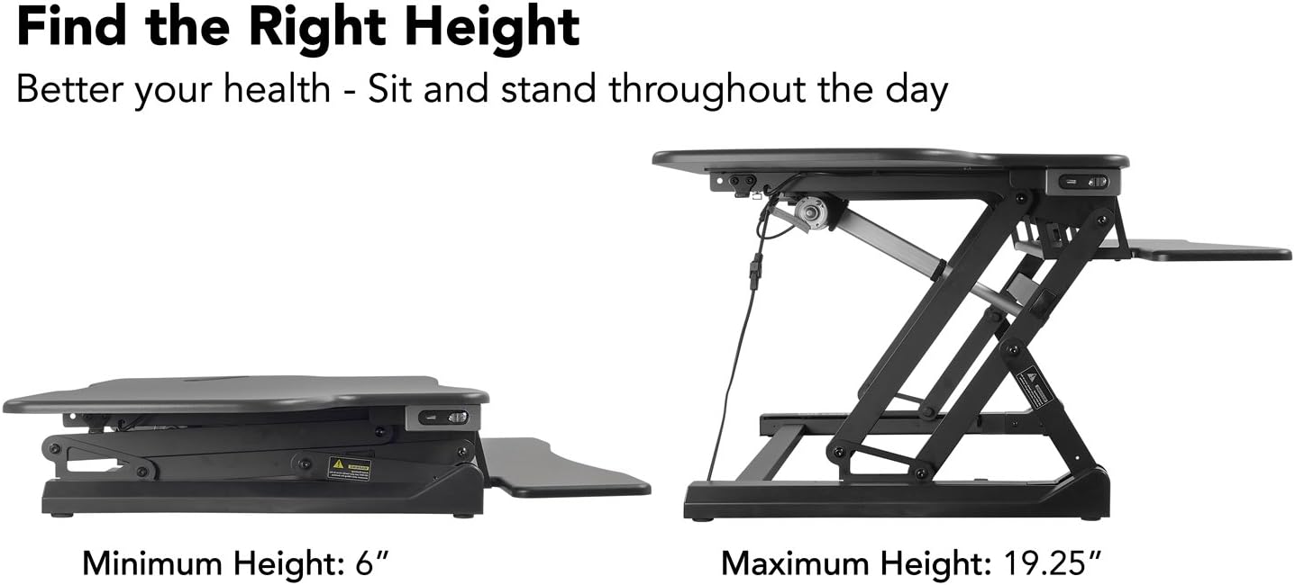 Mount-It! 48.5' Electric Standing Desk Converter for Dual Monitors, Motorized Sit Stand Electric Desk Riser with USB Port & Device Slot, Keyboard Tray, Adjustable Height Ergonomic Workstation, Black