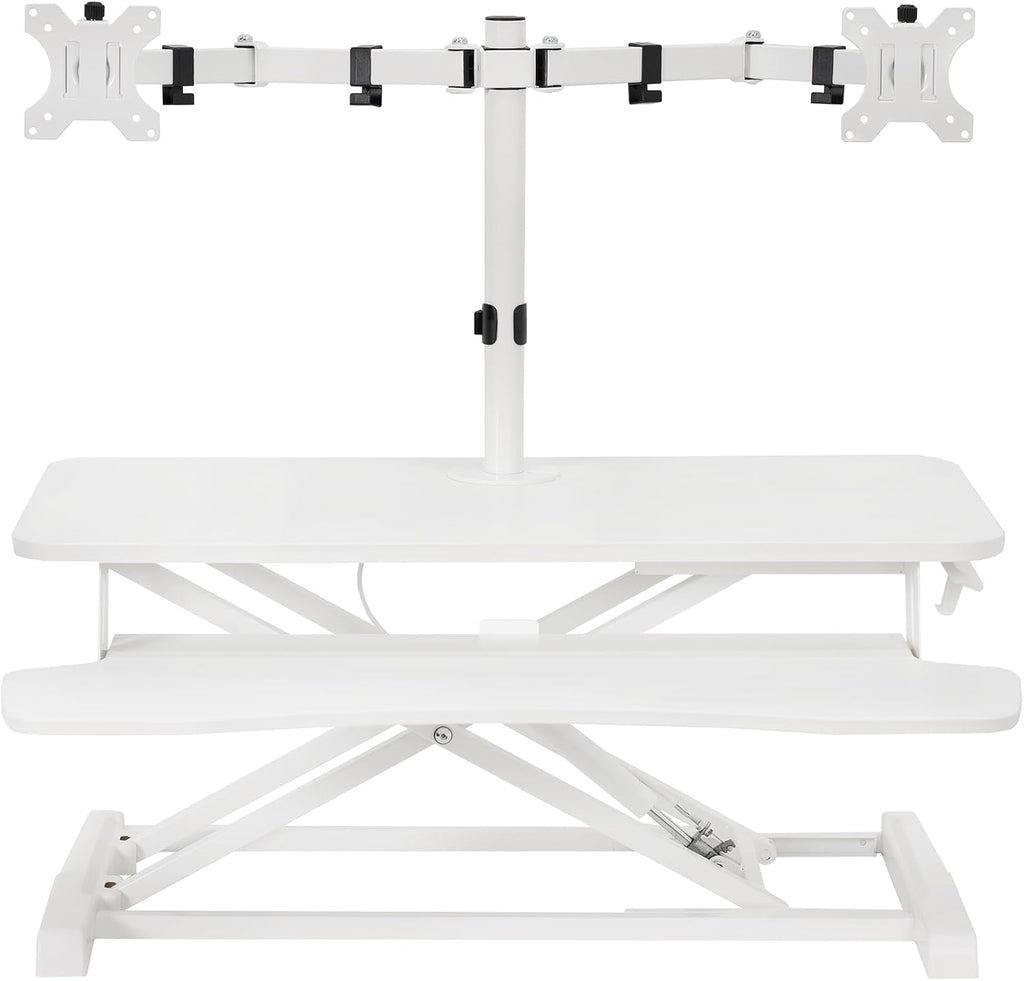 VIVO Height Adjustable 32 inch Standing Desk Converter with Dual 13 to 30 inch Monitor Stand, Sit Stand Monitor Mount and Desk Riser, White, DESK-V000K-M2W
