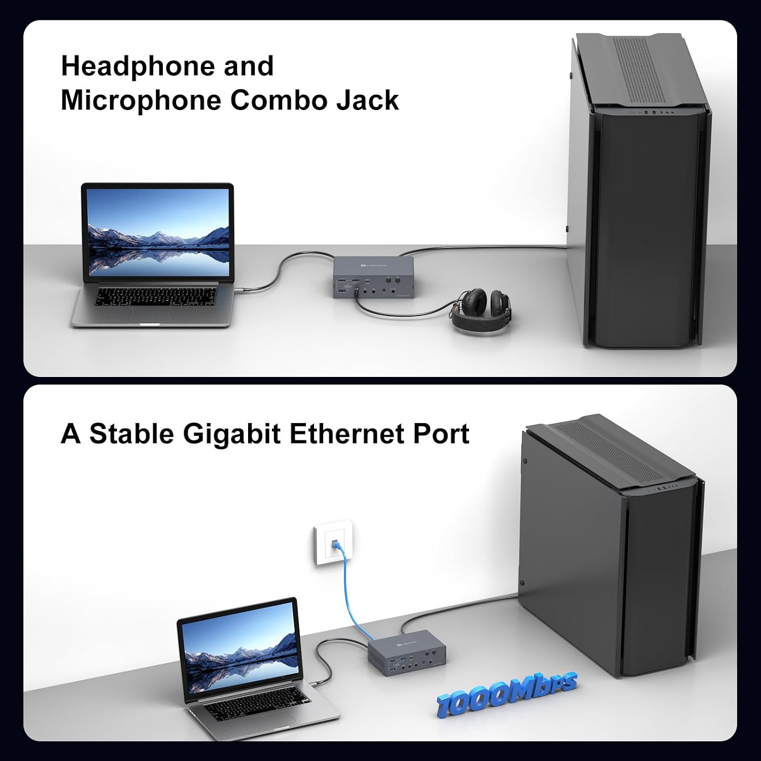KVM Switch 2 Monitors 2 Computers Docking Station 16-in-1 4K120Hz for M1/M2/M3/M4 with Ethernet EDID, USB 3.0/USB C Thunderbolt 3/4/5 in, 2 HDMI Out Extended/Mirrored Mode for Windows Mac