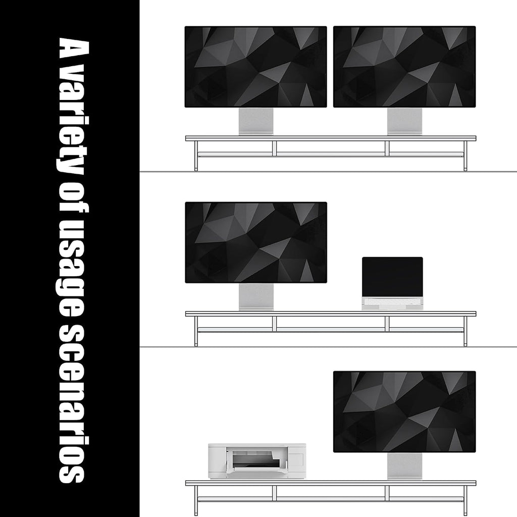 FENSULN Dual‑Tier Monitor Stand for Modern Desk Setup – Minimalist Wooden and Metal Riser Shelf with Transparent Acrylic Feet for Dual Monitors, Laptops, Home Office Aesthetic，White