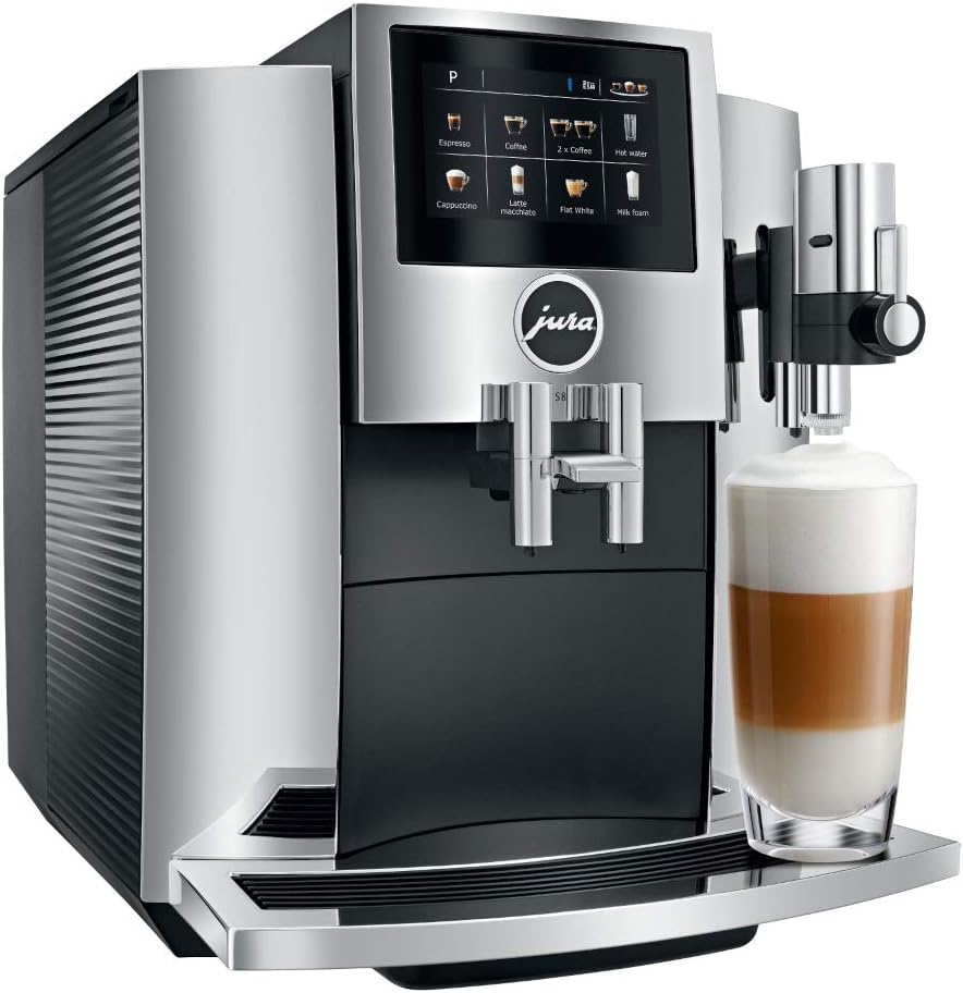 Jura S8 Automatic Coffee Machine, 64 ounces, Chrome & Glass Milk Container, Clear