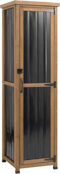 Ketive 62' Tall Outdoor Storage Cabinet, Narrow Garden Storage Cabinet with Adjustable Shelves, Slim Wood & Metal Tool Organizer for Patio, Garden, Porch, Garage or Indoor Storage