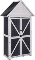 GUTINNEEN Outdoor Storage Cabinet, Wood & Metal Frame Garden Storage Shed with Waterproof Plastic Roof, Adjustable Shelves, Raised Base, Weather-Resistant Tool Shed for Backyard, Patio & Lawn, 67.5'H