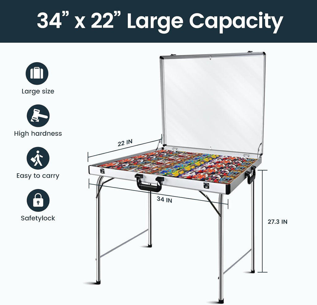 Trade Show Display Case for Cards 34' x 22' Aluminum Portable Locking Display Case with Wheels and Foldable Stand, Clear Acrylic Top Tabletop Showcase for Jewelry, Collectible & Sports Cards