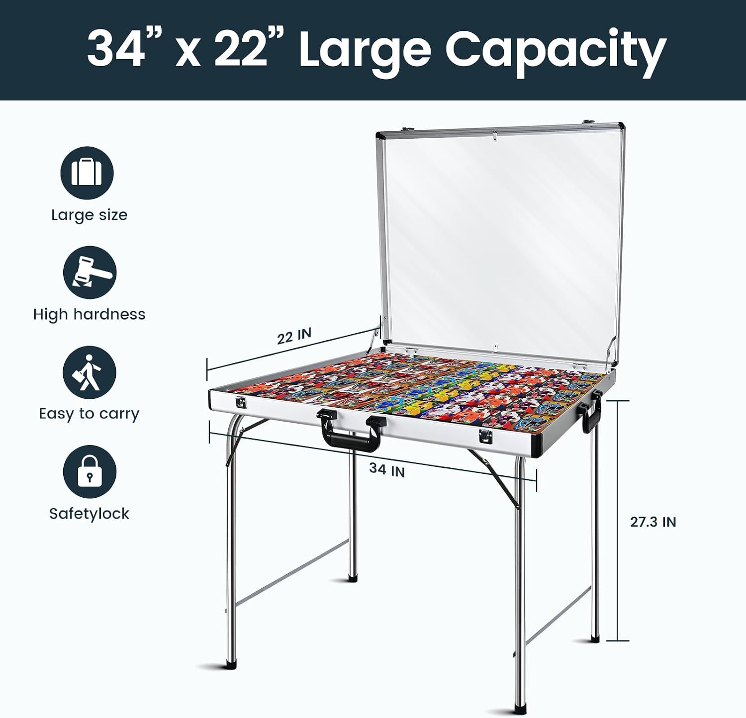 Trade Show Display Case for Cards 34' x 22' Aluminum Portable Locking Display Case with Wheels and Foldable Stand, Clear Acrylic Top Tabletop Showcase for Jewelry, Collectible & Sports Cards