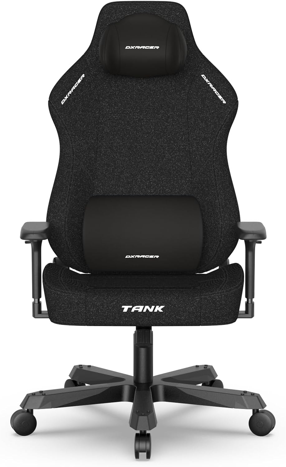 DXRacer Tank XXL Ergonomic Video Gaming Chair for Adults, Office Reclining Computer Chair with Magnetic Head Pillow and Lumbar Support, Racing Style Height Adjustable (Woven Fabric, Black)