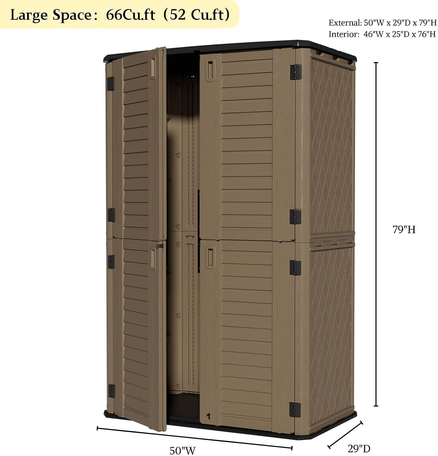 ZZM Large 67 Cu.ft Waterproof Storage Shed, Outdoor Storage Cabinet，Durable Resin Sheds for Patio Furniture, Garden Tools, Pool Accessories, Mower Storage (Coffee)