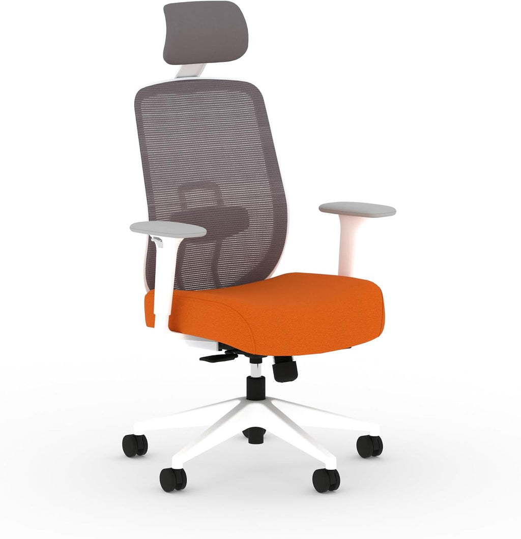 HON Altern Ergonomic Office Chair with Headrest, Mid‑Back Mesh Desk Chair, Adjustable Arms, Seat Slide, Synchro‑Tilt, Rolling Computer Seat for Home Office, White Frame, Apricot