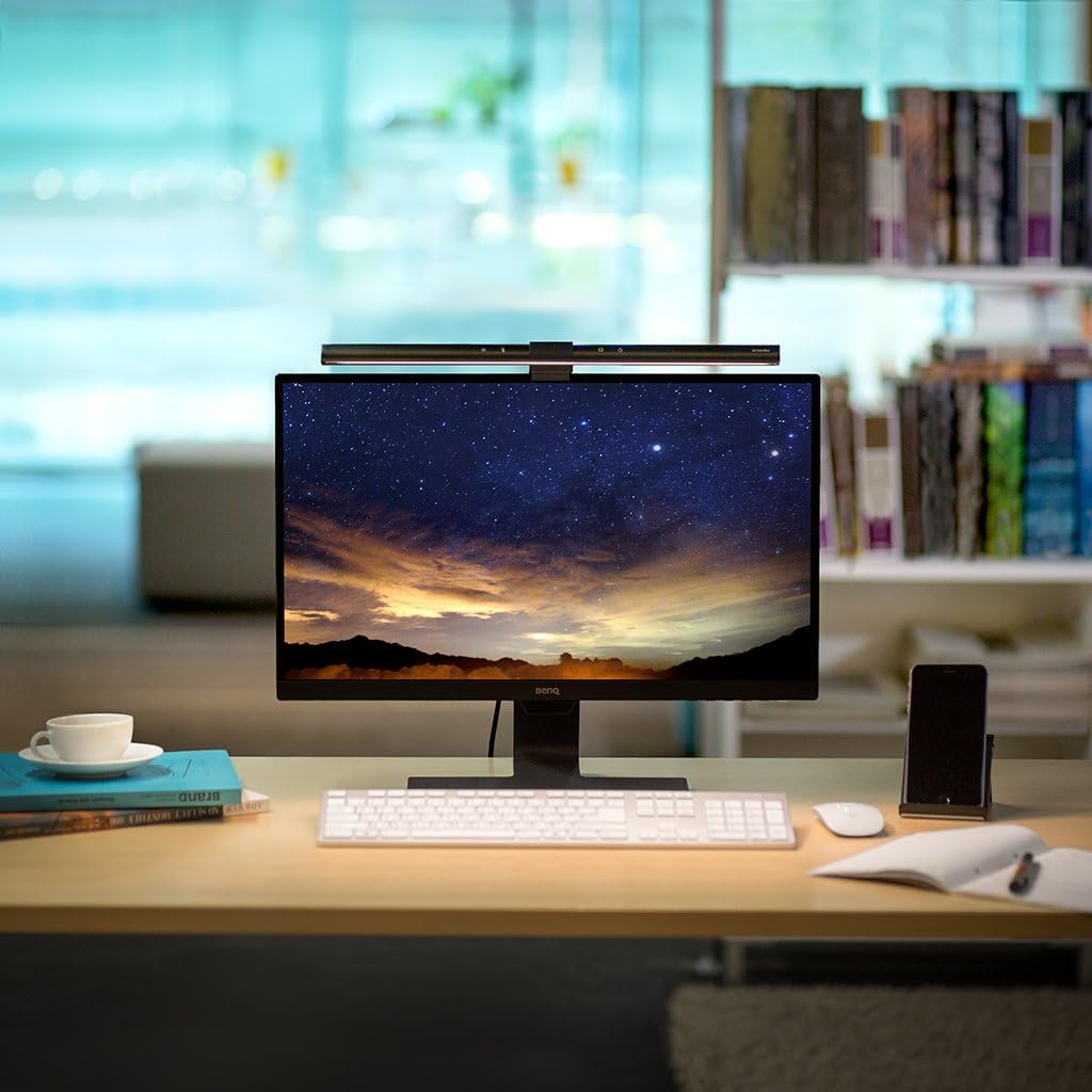 BenQ ScreenBar LED Monitor Light Bar - Auto-dimming, Adjustable Brightness and Color Temperature, No Screen Glare, Space-Saving, Eye-Care USB Monitor Lamp, Black