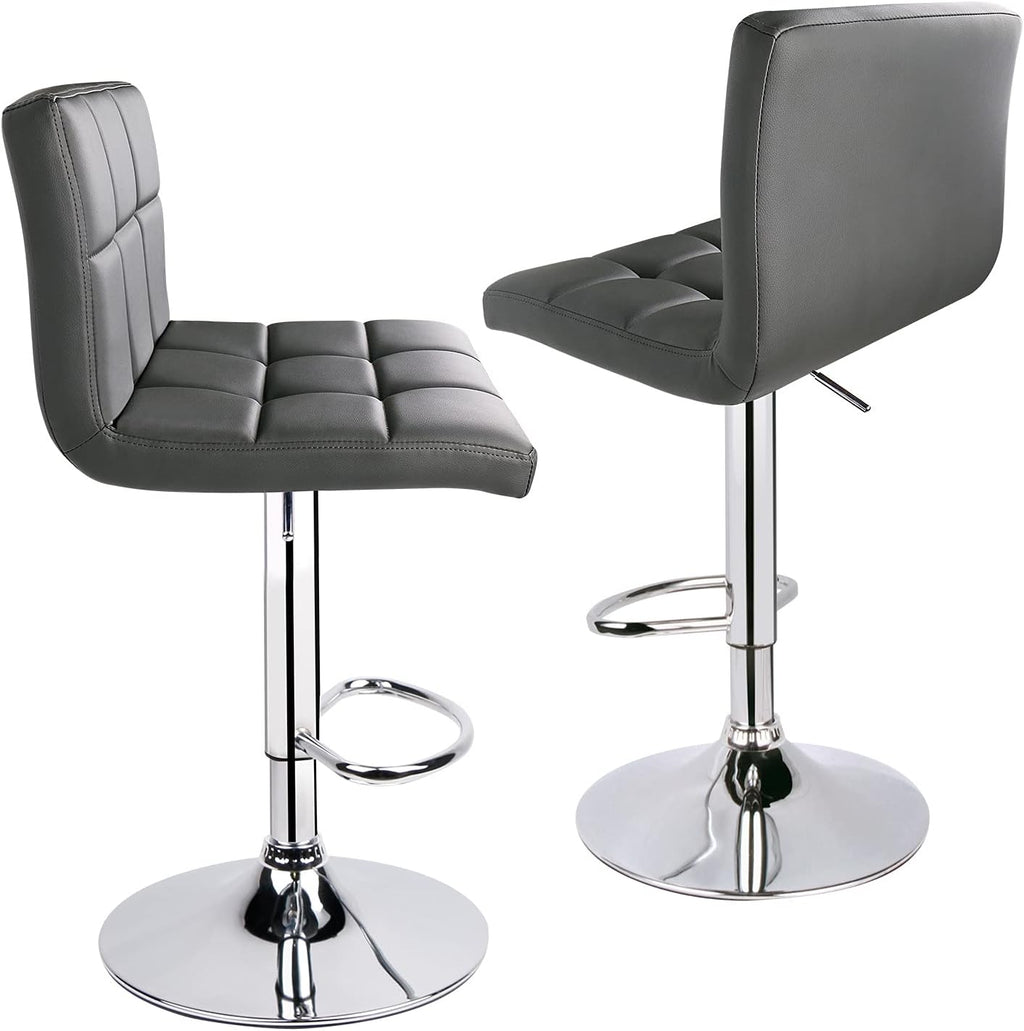 Leopard Bar Stools, Modern PU Leather Adjustable Swivel Bar Stool with Back, Set of 2 (Grey)