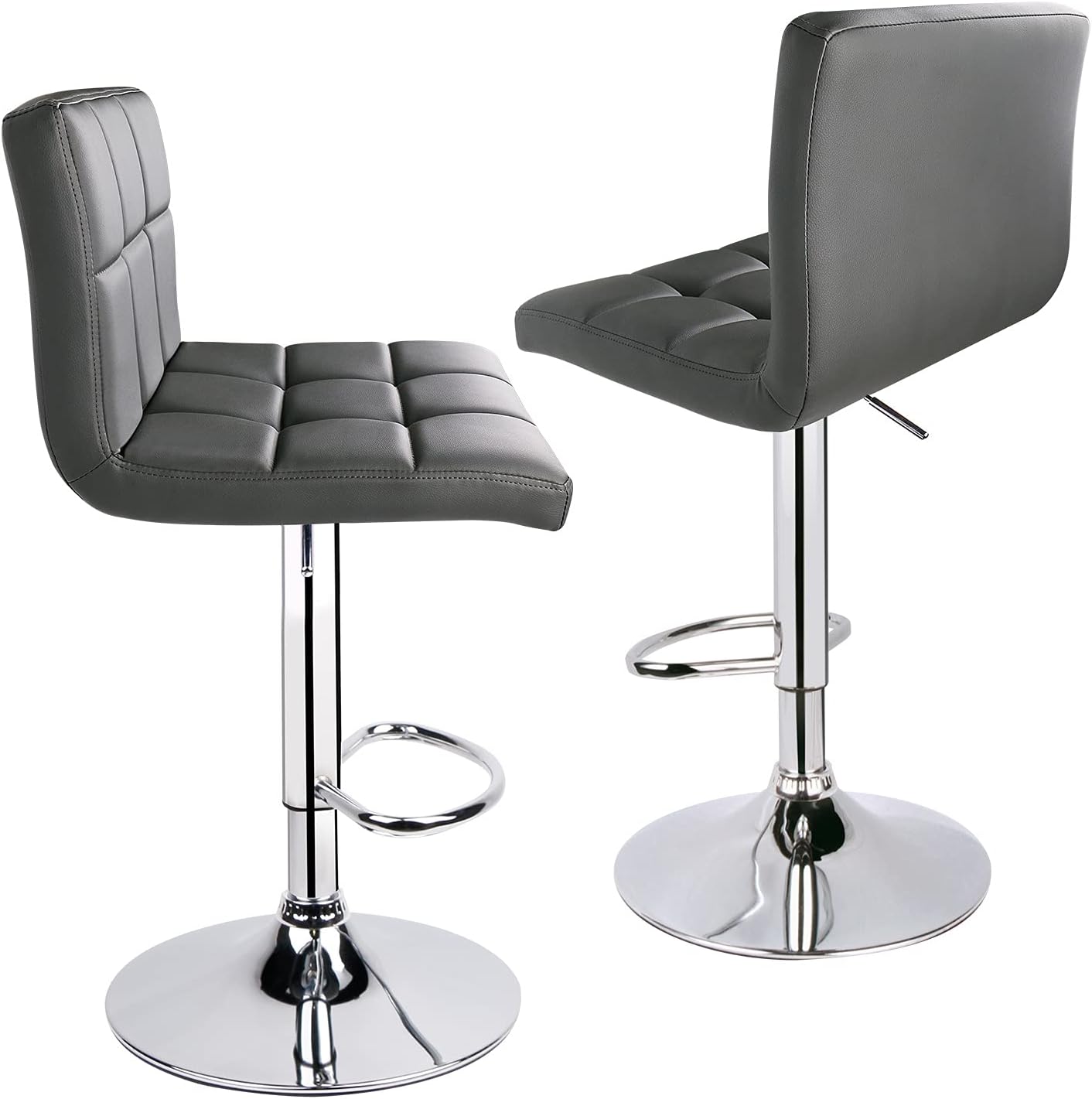 Leopard Bar Stools, Modern PU Leather Adjustable Swivel Bar Stool with Back, Set of 2 (Grey)