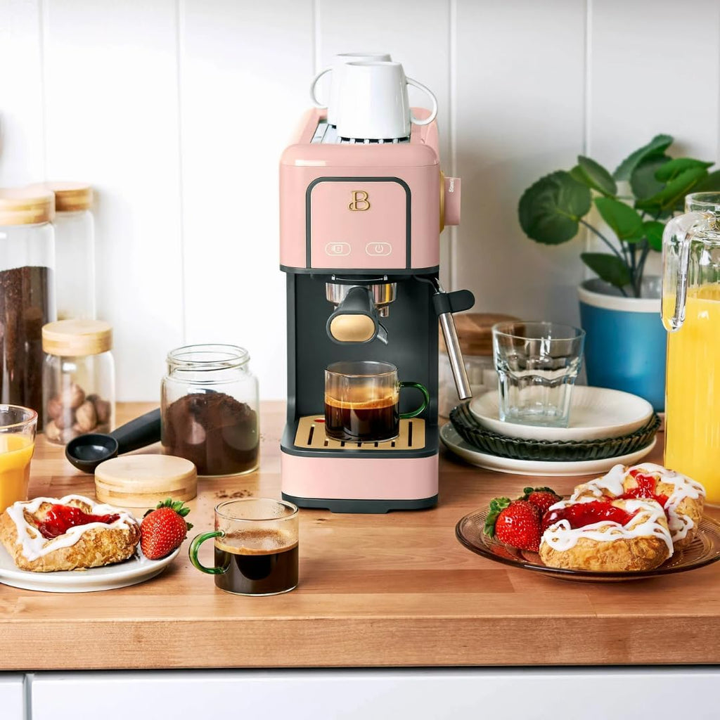 Slim Espresso Maker – 20‑Bar Pressure, Dual‑Spout 52 mm Portafilter, 50 oz Removable Tank, 2‑in‑1 Steam Wand & Touch Controls (Rose)