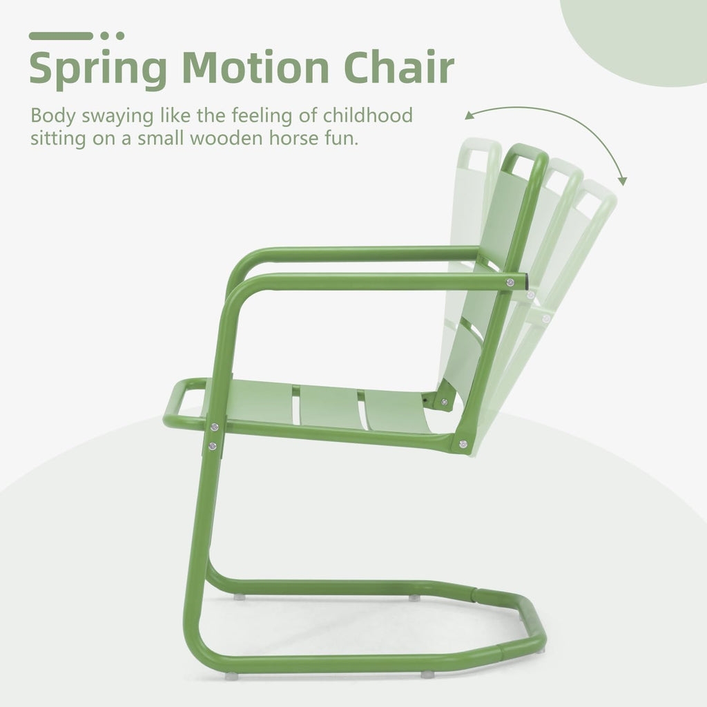 MELLCOM Patio Chairs Set of 2, Small Patio Furniture Set - 2 C-Spring Metal Chairs, Outdoor Bistro Set for Balcony, Front Porch, Poolside, Garden, Deck, Indoor, Green