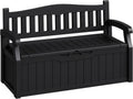 80-Gallon Outdoor Storage Bench, Waterproof Deck Box with Lockable Lid, Dark Black
