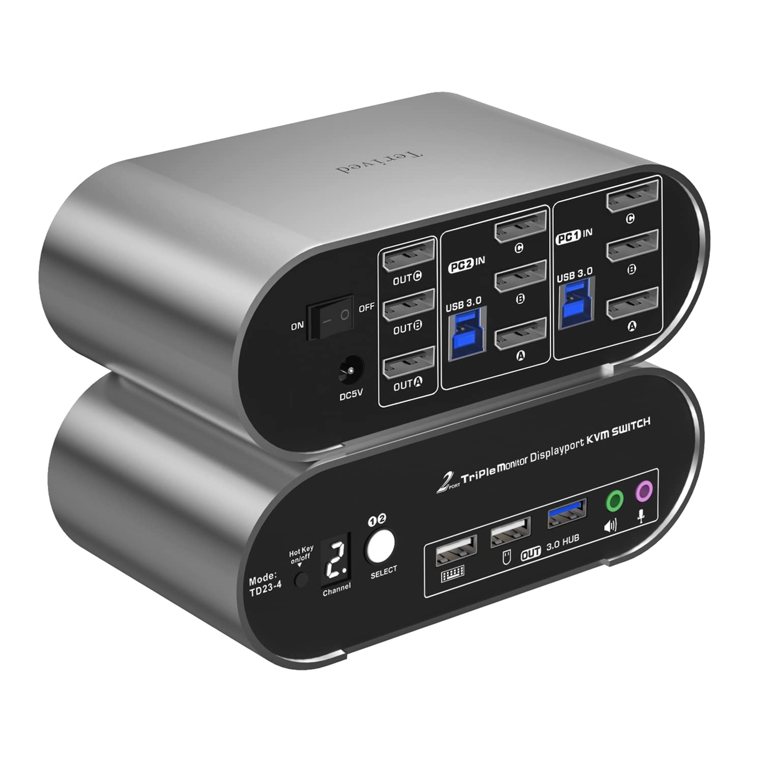 DP 1.4 Triple Monitor KVM Switch 2K240Hz, 4K120Hz, Audio Microphone hotkey with Cables