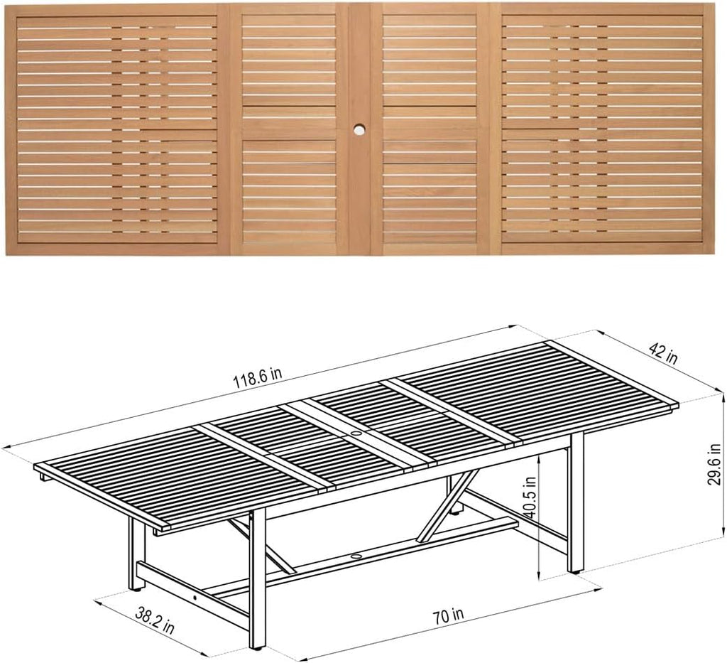 Urban Elements Frida Rectangular Extendable Patio Furniture Set | 100% Certified Teak Finish | Backyard Furniture, Outside Table and Chairs, Rectangular Outdoor Dining Set (White, 11-Piece)