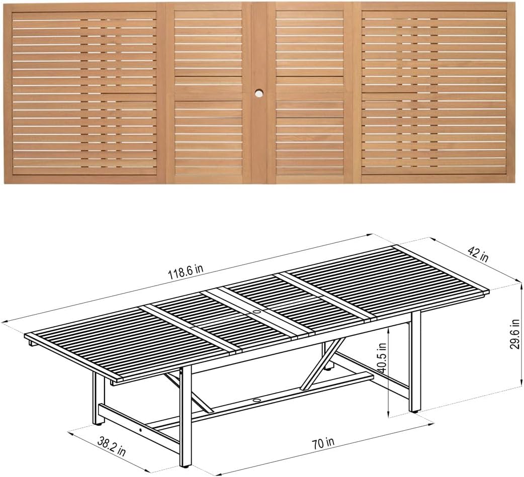 Urban Elements Frida Rectangular Extendable Patio Furniture Set | 100% Certified Teak Finish | Backyard Furniture, Outside Table and Chairs, Rectangular Outdoor Dining Set (White, 11-Piece)