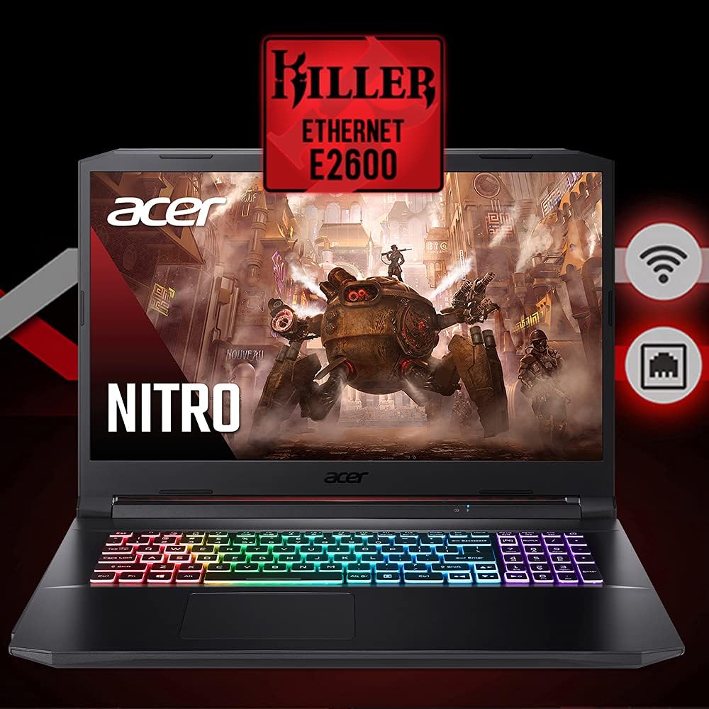 acer Nitro 5 AN517-41-R3NX Gaming Laptop, AMD Ryzen 7 5800H Octa-Core CPU | NVIDIA GeForce RTX 3080 Laptop GPU | 17.3' FHD 360Hz IPS 3ms Display | 16GB DDR4 | 1TB NVMe SSD | WiFi 6 | RGB Keyboard