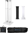 Rockville RTP32W Adjustable Totem Moving Head Light Stand, Black and White Scrims, Carry Bags, 132lb Capacity, Tool-Free Setup, Speaker Mount, for Mobile DJs and Events