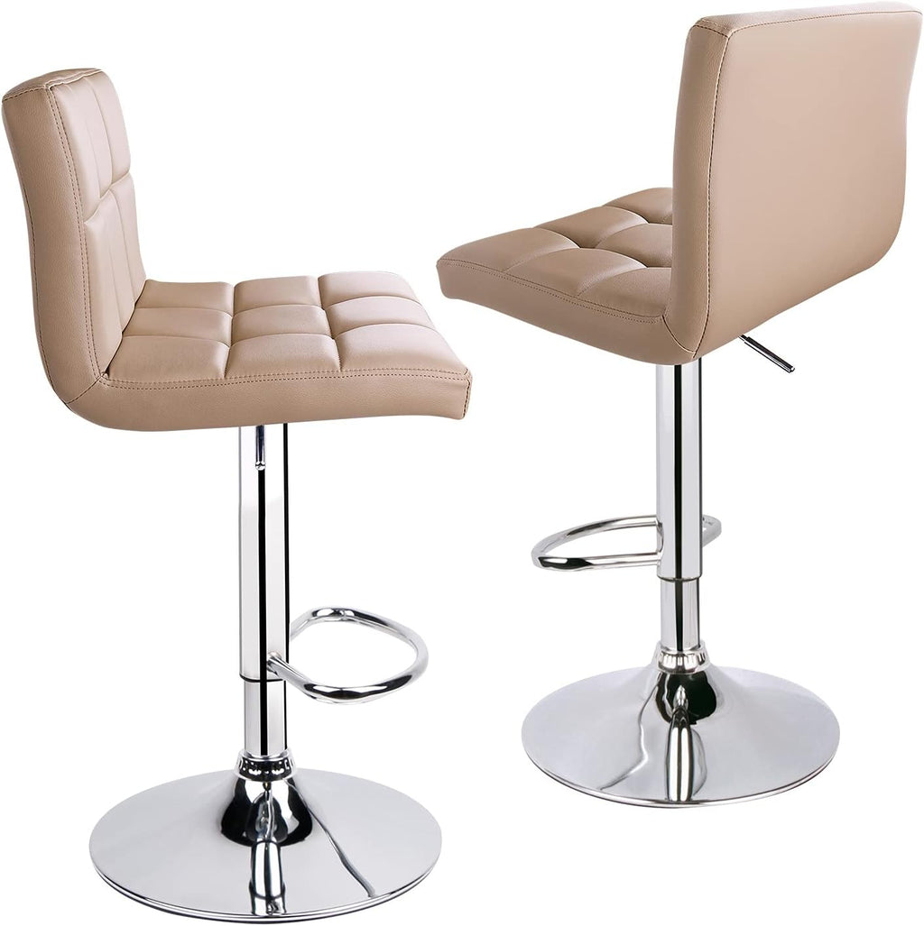 Leopard Bar Stools, Modern PU Leather Adjustable Swivel Bar Stool with Back, Set of 2 (Khaki)