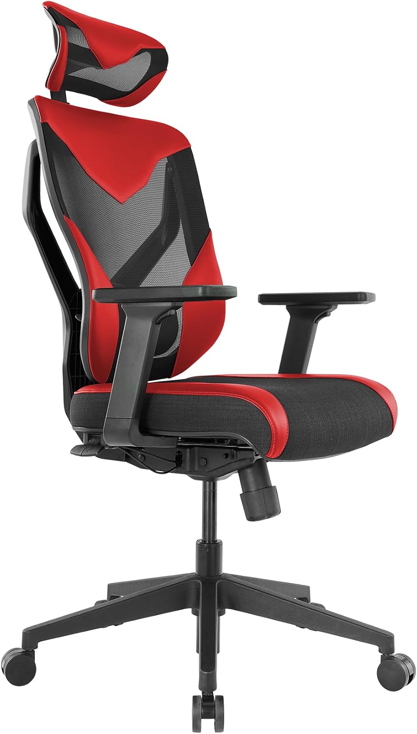 Tempur-Pedic Blaze Auto-Adaptive Ergonomic Gaming Chair with Lumbar Support and 3D Armrest Adjustment, Cooling Racing Style Gaming Chair, Red